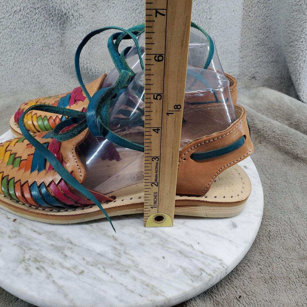 Johan Shoes Womens UK 5 US 7 Multicolor Leather Hurache Ankle Wrap Sandals - Picture 2 of 10